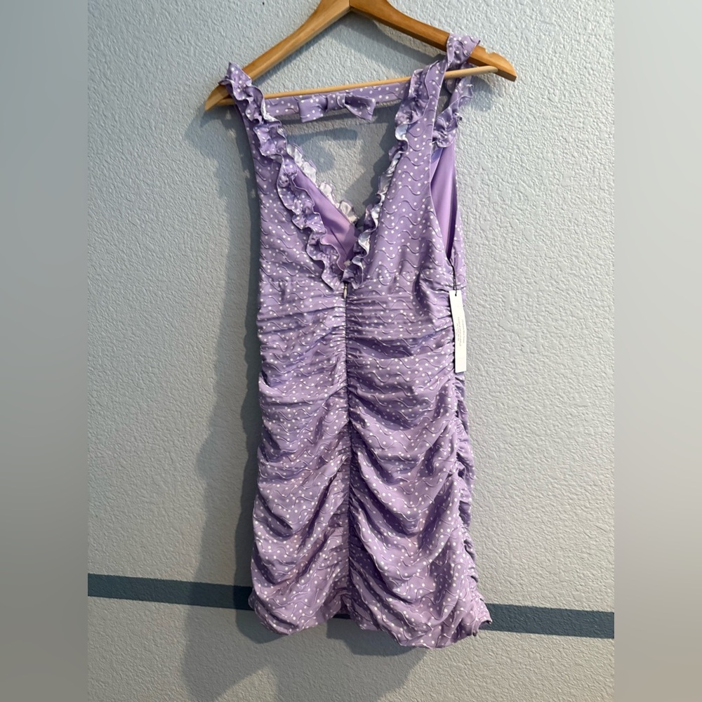 For Love And Lemons Chelsea  Purple Polka dot Ruched Mini Dress Sz 2 - Picture 13 of 14